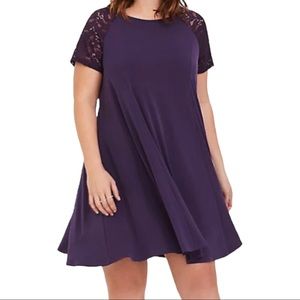 TORRID | Purple Studio Knit Short Lace Sleeve Trapeze Dress